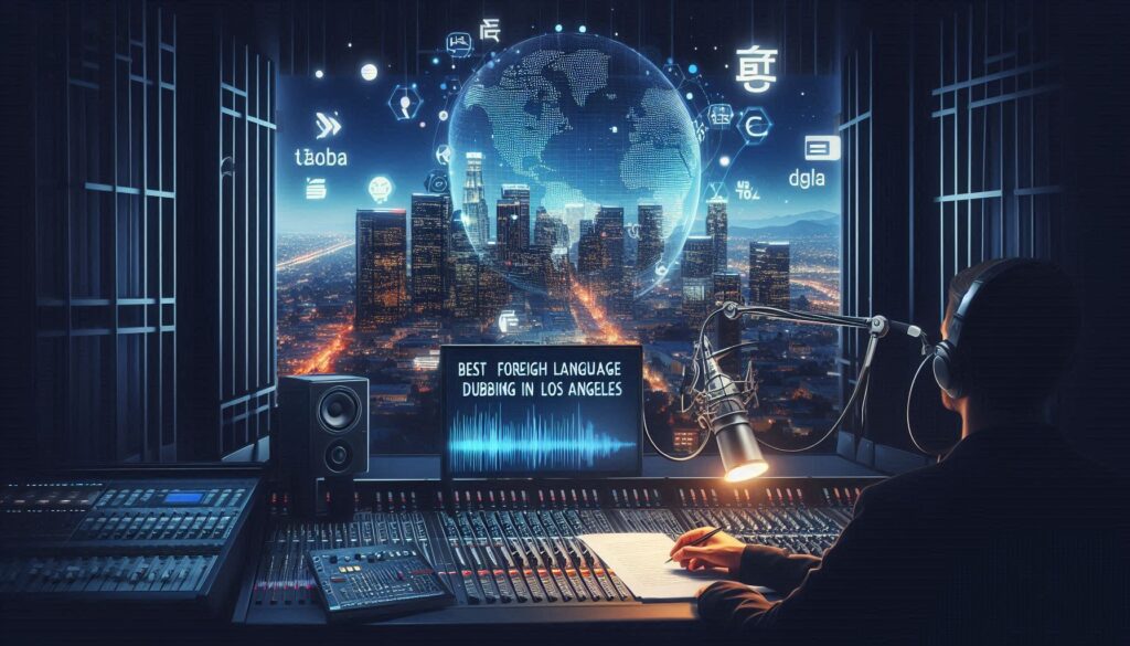 Professional voice actor in a dubbing studio with global language subtitles, representing the best foreign language dubbing services in Los Angeles by CSharp Dubbing Studio.